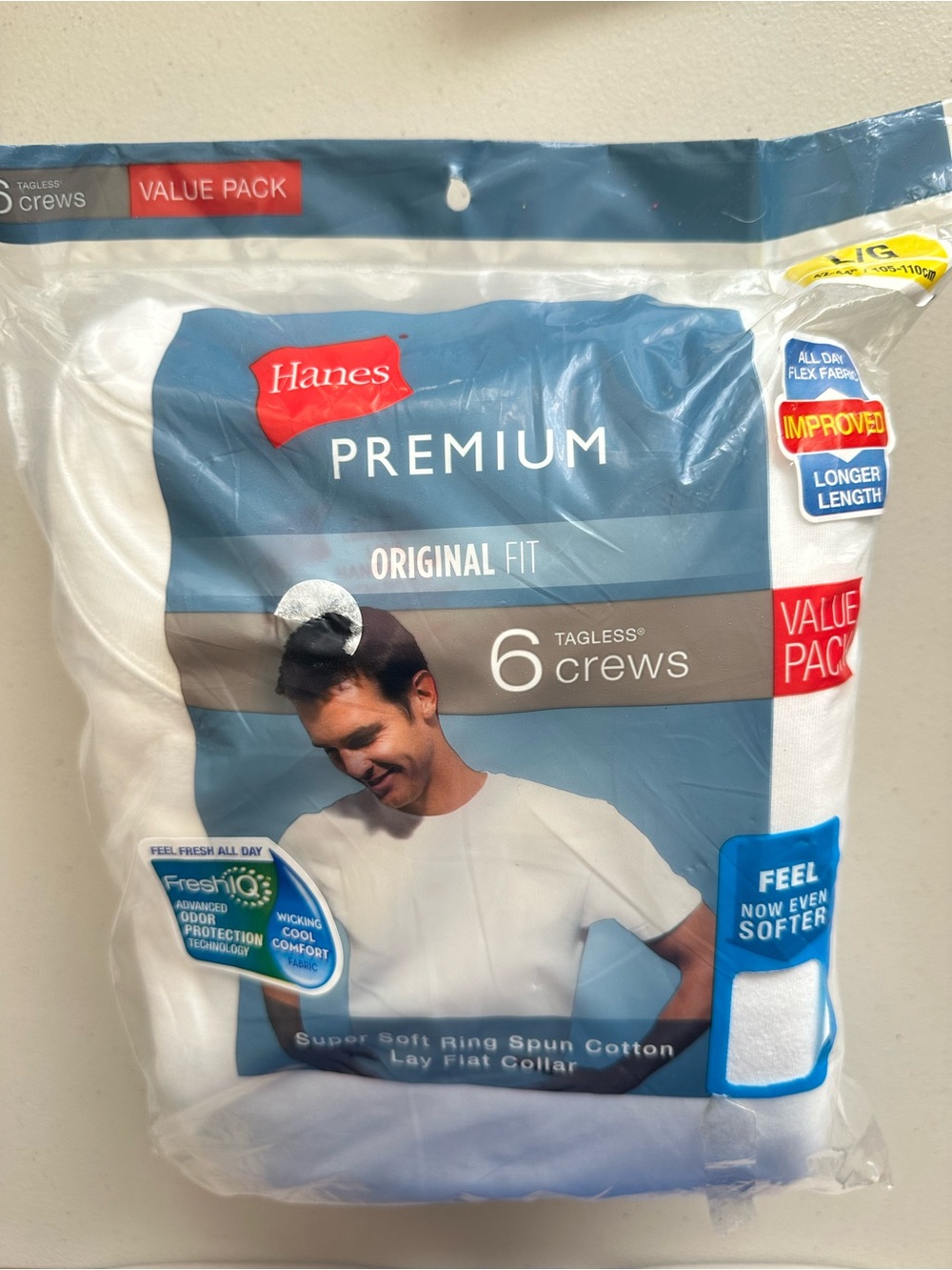 Hanes Premium White & Blue Crew Undershirts - 6 Pack Value Pack